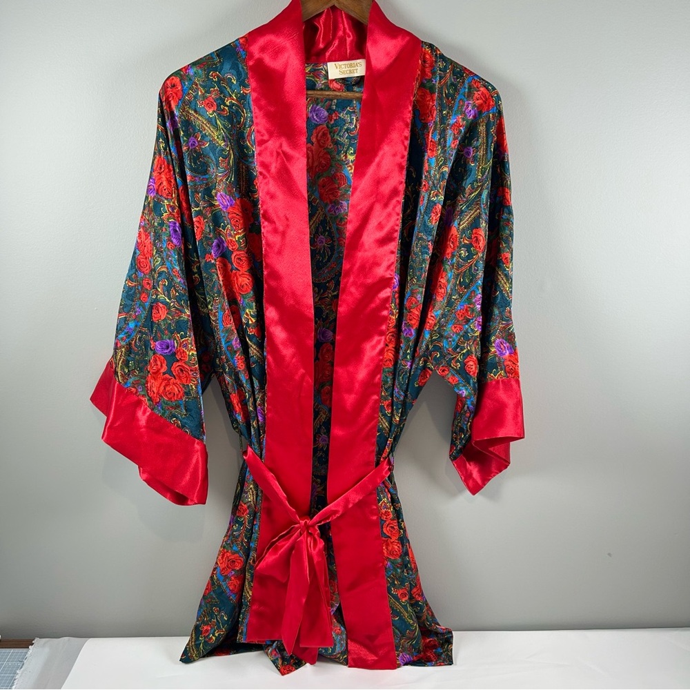 Victoria’s Secret Vintage Gold Label Red Green Floral Robe Women's Size OS